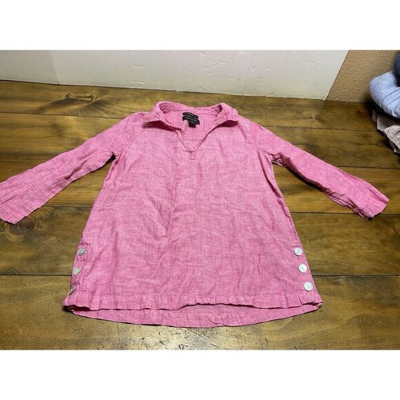 Tahari Womens 100% Linen Tunic Top Size Small Side Buttons Pink - Picture 1 of 12